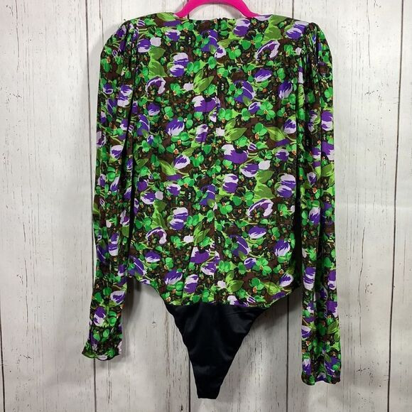 Zara Floral Plunge Bodysuit Long Sleeve L Chic Night Out Y2K Party Bloggers Fav - Picture 13 of 16